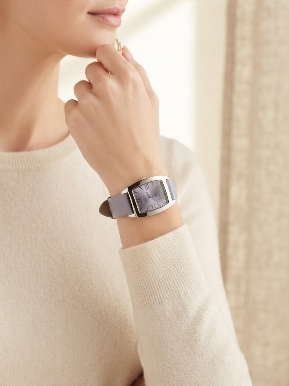 Women's Purple Leather-Strap Watch with Silver Case